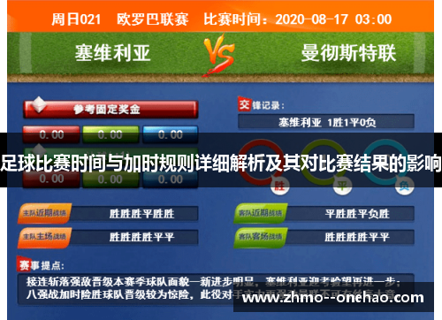 足球比赛时间与加时规则详细解析及其对比赛结果的影响 足球比赛时间与加时规则详细解析及其对比赛结果的影响
